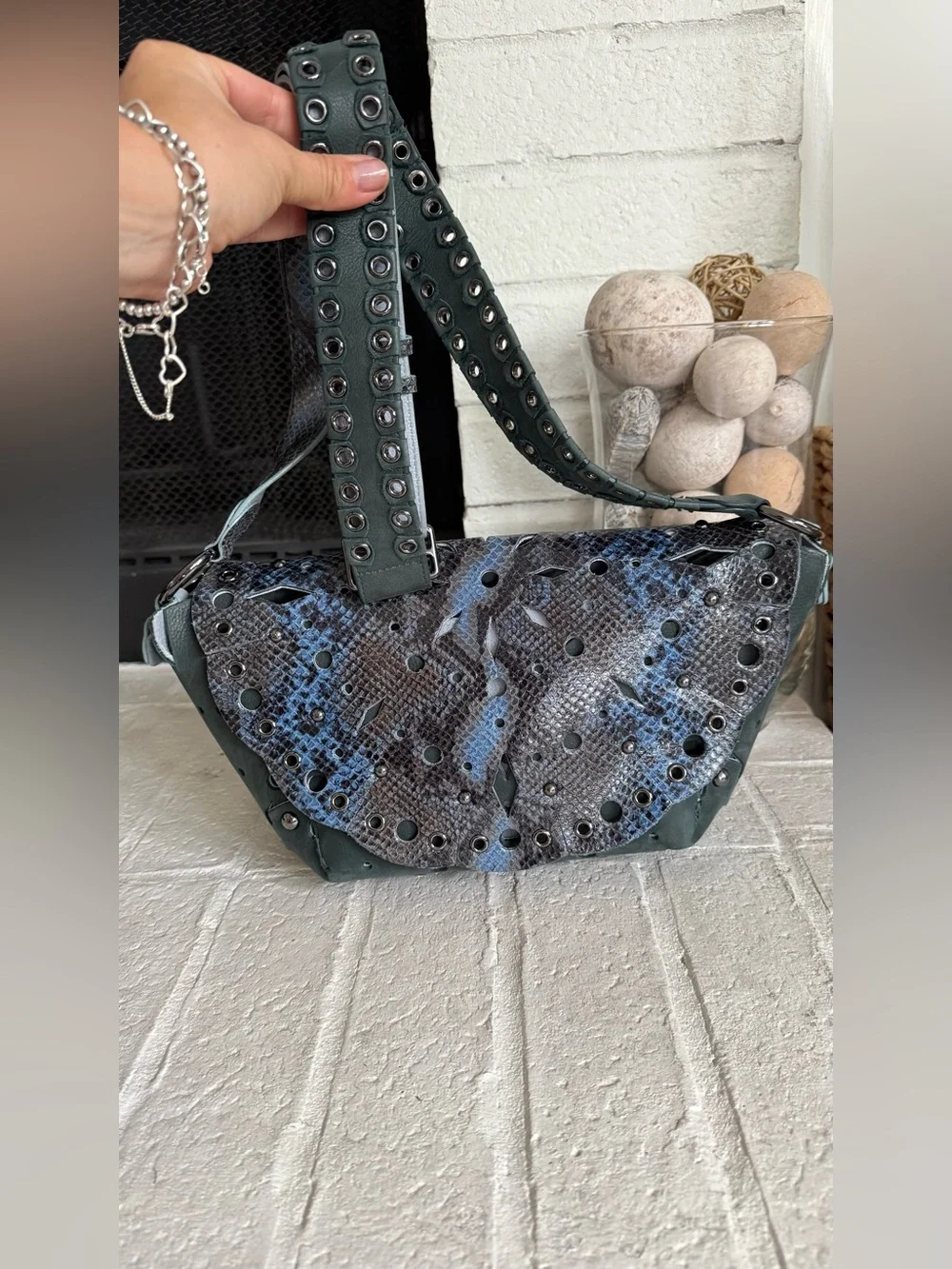 Jamin Puech Paris Rare Python Leather Perforated Artisan Shoulder Bag France